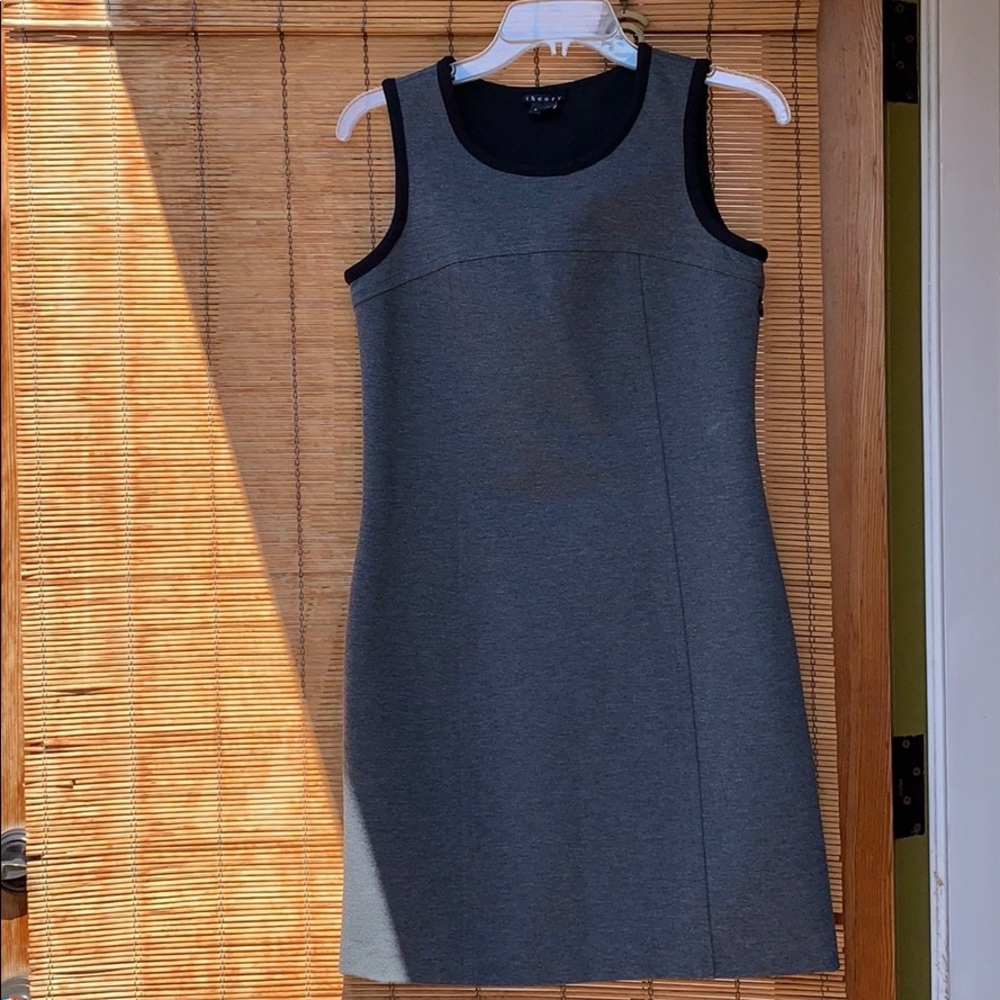 Theory gray stretch work office trim shift chic shift dress thick luxurious soft